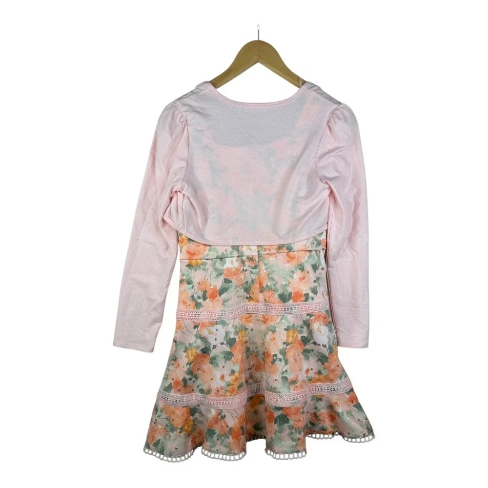 New Knit Works Floral Print Dress/Cardigan Set size 14.5 Girls Pink/Green‎